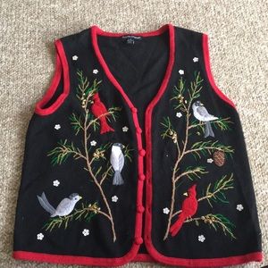 Christmas Vest Embroidered Cardinals Beaded Sequin